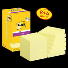 Samolepící bločky Post-it®, žluté, 76 mm x 76 mm, propagace, 90 listů/bloček, 8 podložek + 4 zdarma/balení, kartonové balení, 100% PEFC, SGSCH-PEFC-COC-110078 | Balení (12 kusů)