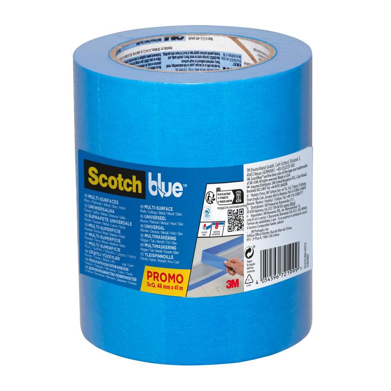 ScotchBlue™ vícevrstvá malířská maskovací páska, 48 mm x 41 m, 3 role/balení, 100% PEFC, SGSCH-PEFC-COC-110078 | Balení (3 role)