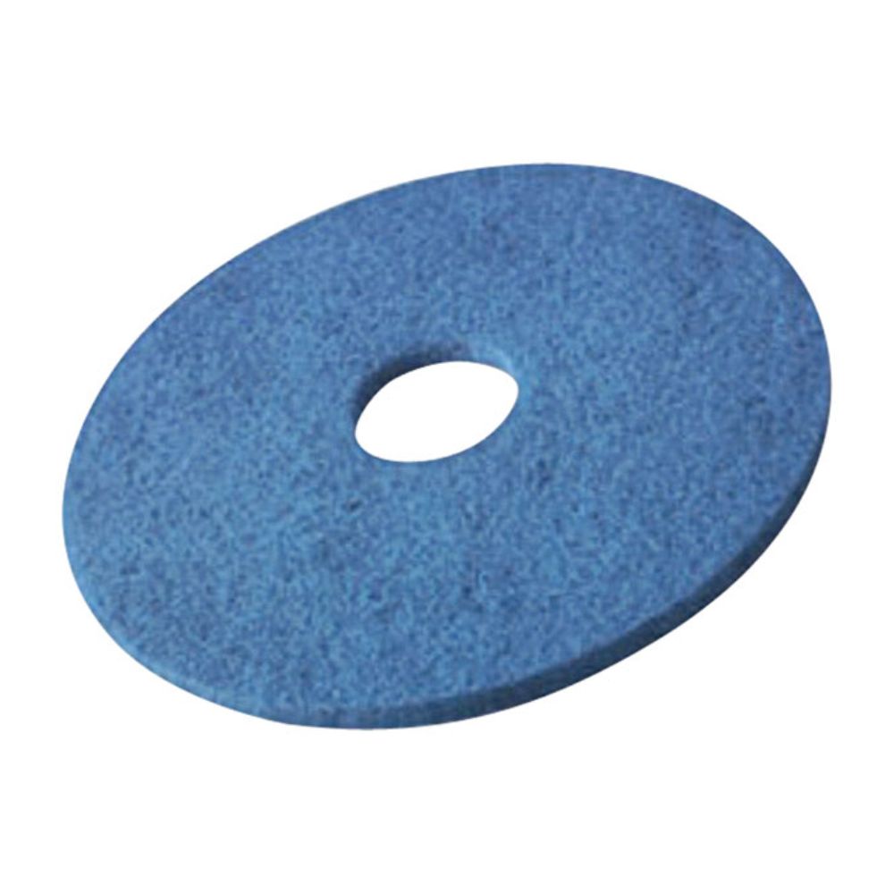 Obrázek ukazuje modrou kulatou podložku s otvorem uprostřed, podobnou Vileda Professional DynaCross Superpads podlahovým kotoučům od společnosti Vileda GmbH. Je ideální pro leštění a leštění podlah a má strukturovaný povrch, který je perfektní pro intenzivní péči o podlahy a zajišťuje efektivní čištění a zlepšenou stabilitu strojů.
