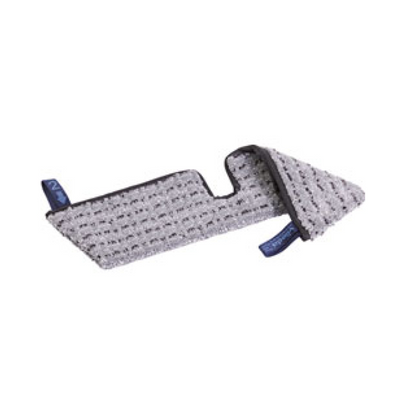 Vileda Professional Swep Duo r-MicroPlus Mop - 50 cm od Vileda GmbH je trojúhelníková šedá podložka se strukturovaným povrchem a černým okrajem, ideální pro čištění podlah, s malými modrými poutky na dvou rozích, vyrobená z recyklovaného plastu.